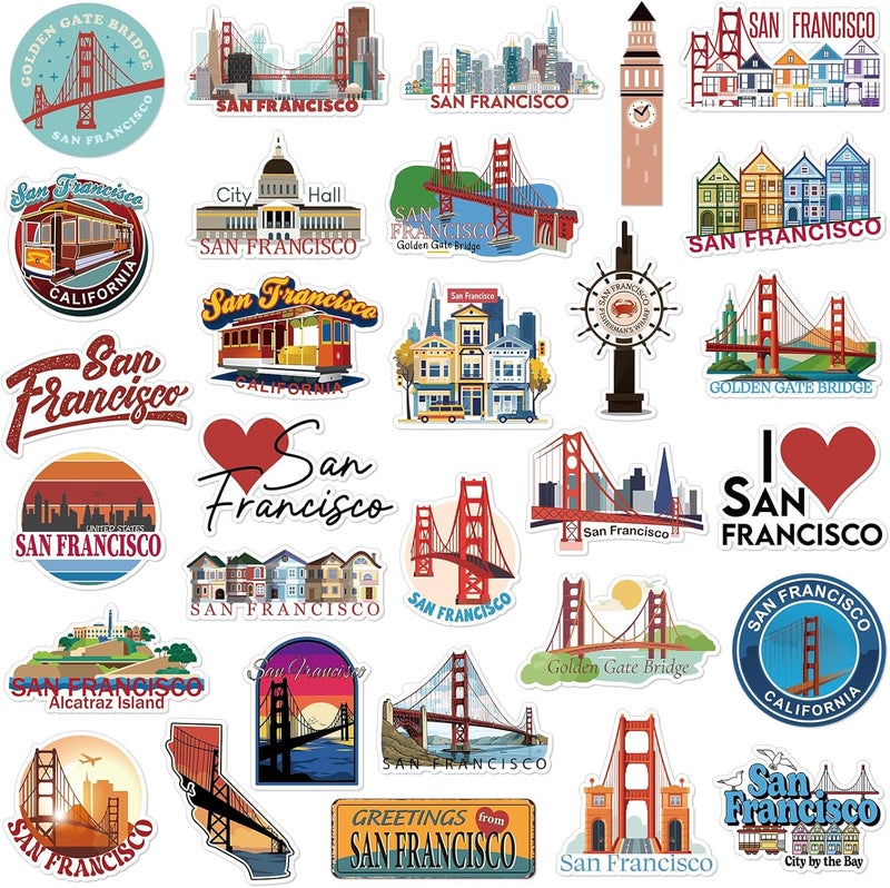 Konohan 30 Pcs San Francisco Souvenirs Gifts San Francisco Magnet for Refrigerator City Magnetic Refrigerator Stickers for Home Decoration - Image 1
