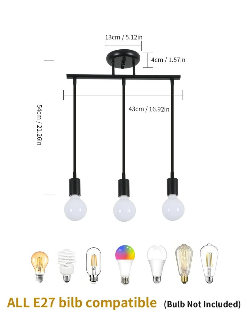 Goeco Ceiling Light Vintage E27 Base 3 Lamp Ceiling Lamp for Kitchen Dining Room  - Image 2