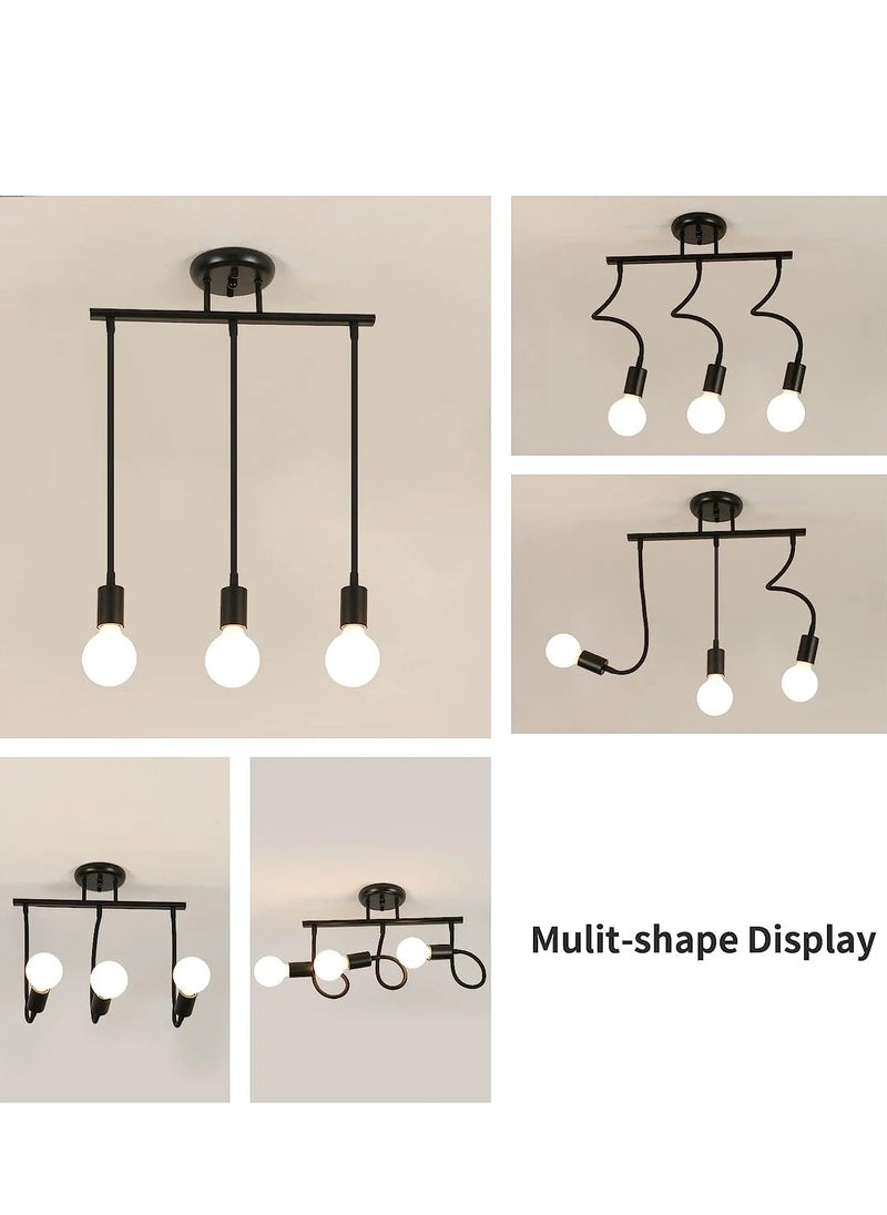 Goeco Ceiling Light Vintage E27 Base 3 Lamp Ceiling Lamp for Kitchen Dining Room  - Image 4