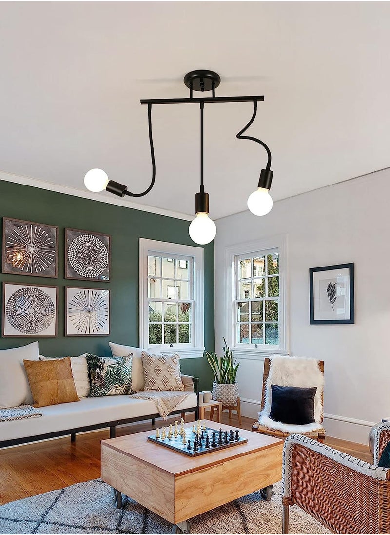 Goeco Ceiling Light Vintage E27 Base 3 Lamp Ceiling Lamp for Kitchen Dining Room  - Image 3