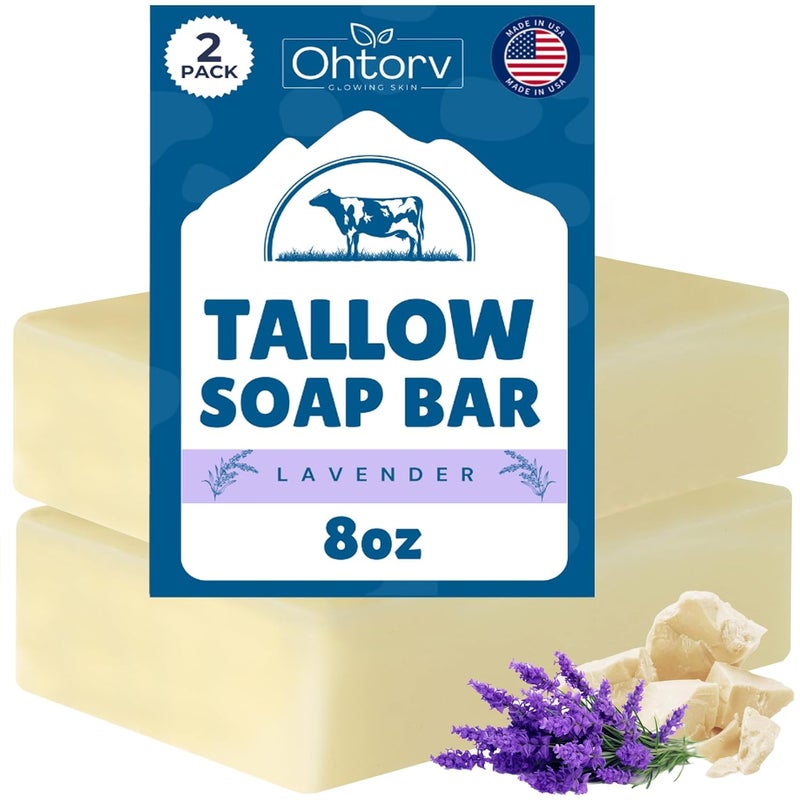 Ohrtov Beef Tallow Soap Bar All Natural Grass Fed Tallow Soap Lavender Moisturizing Face Body Wash Great for Eczema Dry Itchy Sensitive Skin Handcrafted Bath Soap for Adults Kids Made in USA - Image 1