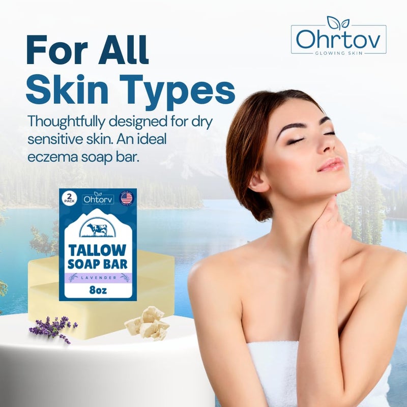 Ohrtov Beef Tallow Soap Bar All Natural Grass Fed Tallow Soap Lavender Moisturizing Face Body Wash Great for Eczema Dry Itchy Sensitive Skin Handcrafted Bath Soap for Adults Kids Made in USA - Image 4