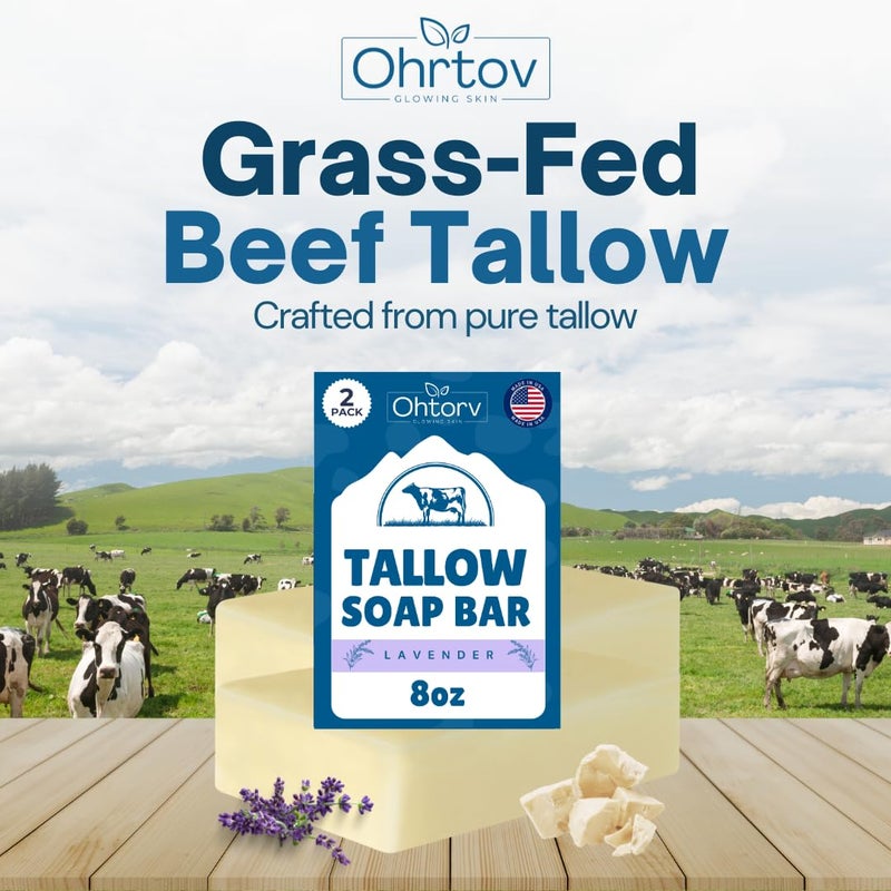 Ohrtov Beef Tallow Soap Bar All Natural Grass Fed Tallow Soap Lavender Moisturizing Face Body Wash Great for Eczema Dry Itchy Sensitive Skin Handcrafted Bath Soap for Adults Kids Made in USA - Image 2