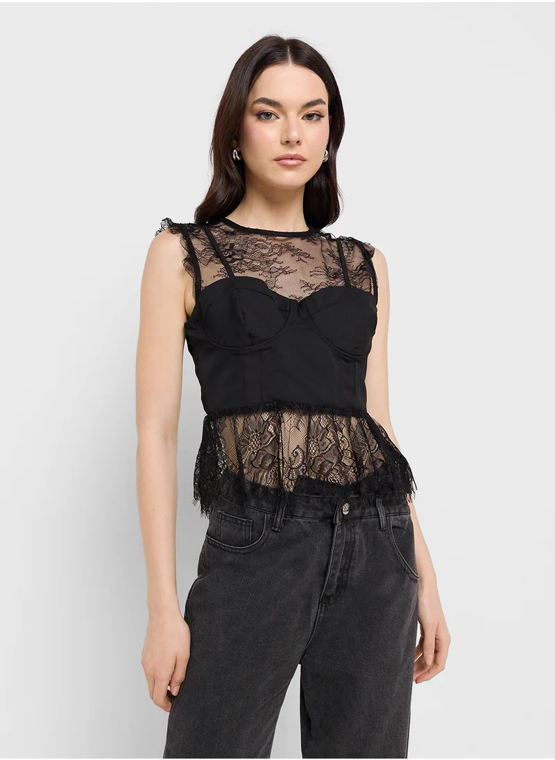 Ginger Lace Sweetheart Neckline Peplum Top