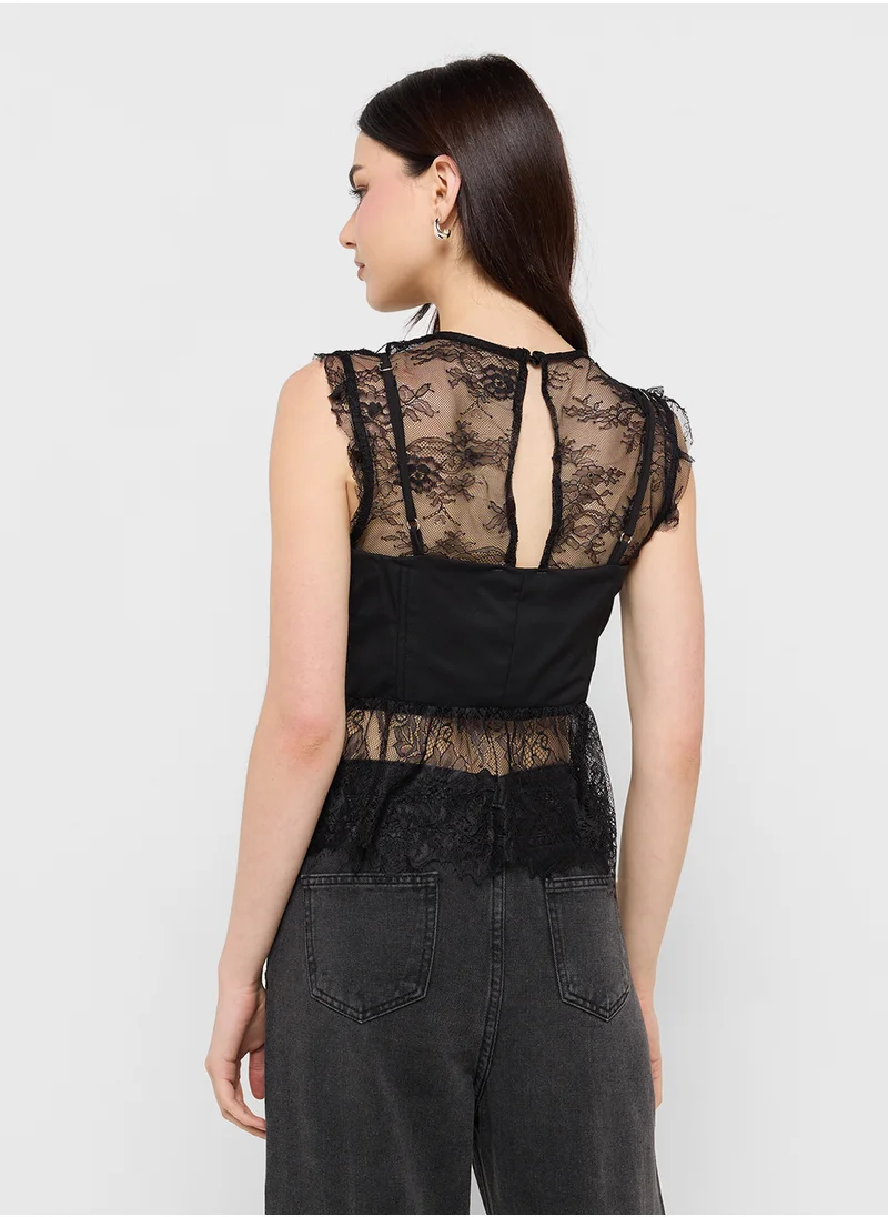Ginger Lace Sweetheart Neckline Peplum Top