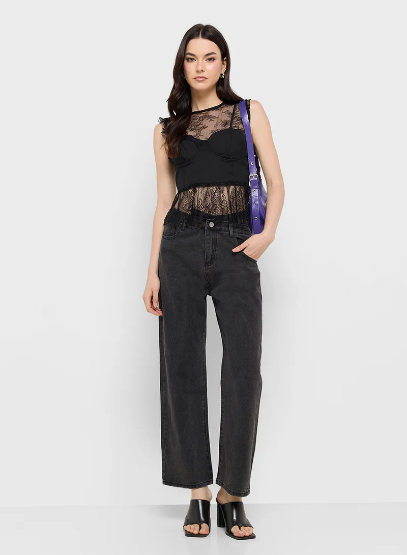 Ginger Lace Sweetheart Neckline Peplum Top