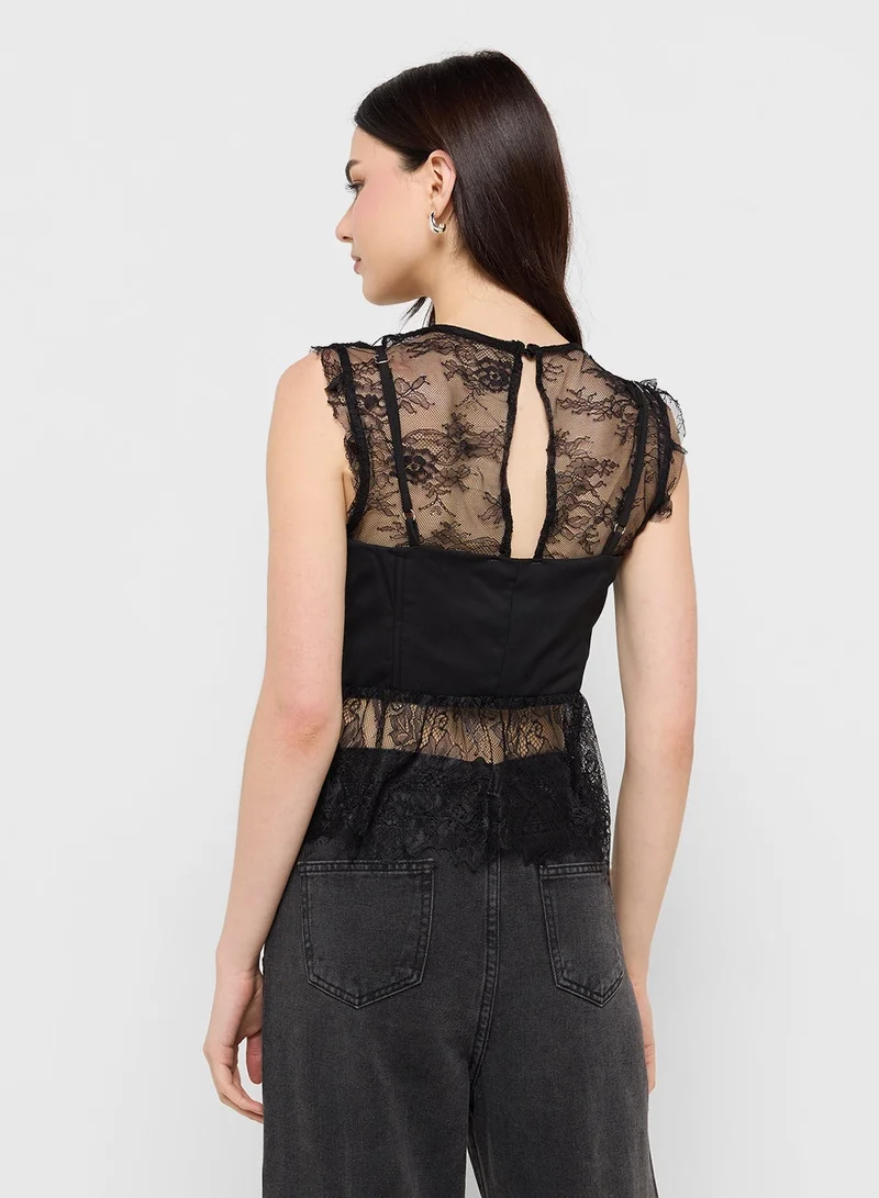 Ginger Lace Sweetheart Neckline Peplum Top