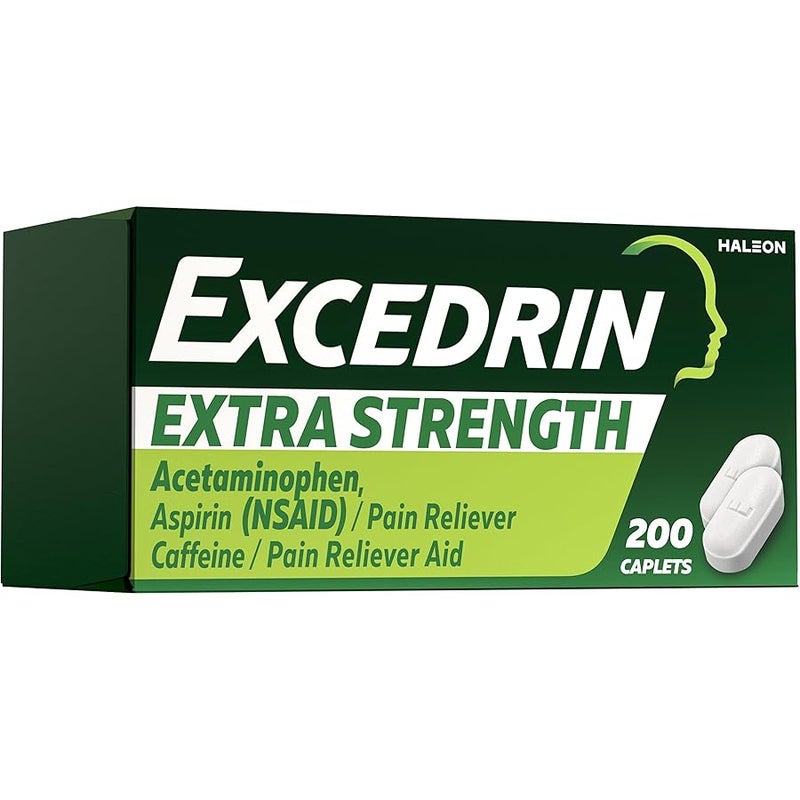 EXCEDRIN Extra Strength Pain Relief Caplets for Headache Relief, Acetaminophen 250mg, Aspirin 250mg, Caffeine 65mg, Pain Reliever, 200 Count - Image 1