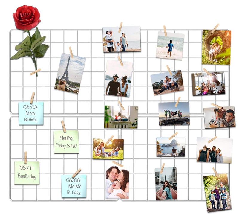 Kakivan Kakivan Wire Wall Grid Panel for Photo Display DIY White Iron Picture Frames Collage for Hanging Wall Decor Foldable Multi Pictures Organizer with 12 Clips 31 X 24 Inch 2 Pack 