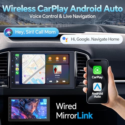 Haudio Wireless CarPlay Screen for Car & Android Auto Head Unit - Touchscreen 7 Inch Double Din Car Stereo with Backup Camera for All Cars (2+32GB NO Camera) - Image 2