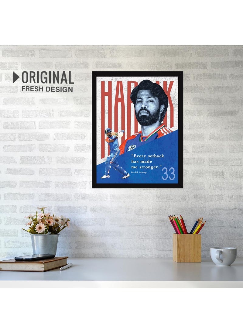 Chaka Chaundh Chaka Chaundh Hardik pandya motivational quotes frames poster with frame Hardik pandya Frame Quotes wall frames 14 X 11 Inches Engineered Wood Every setback has made me stronger Multi  - Image 5
