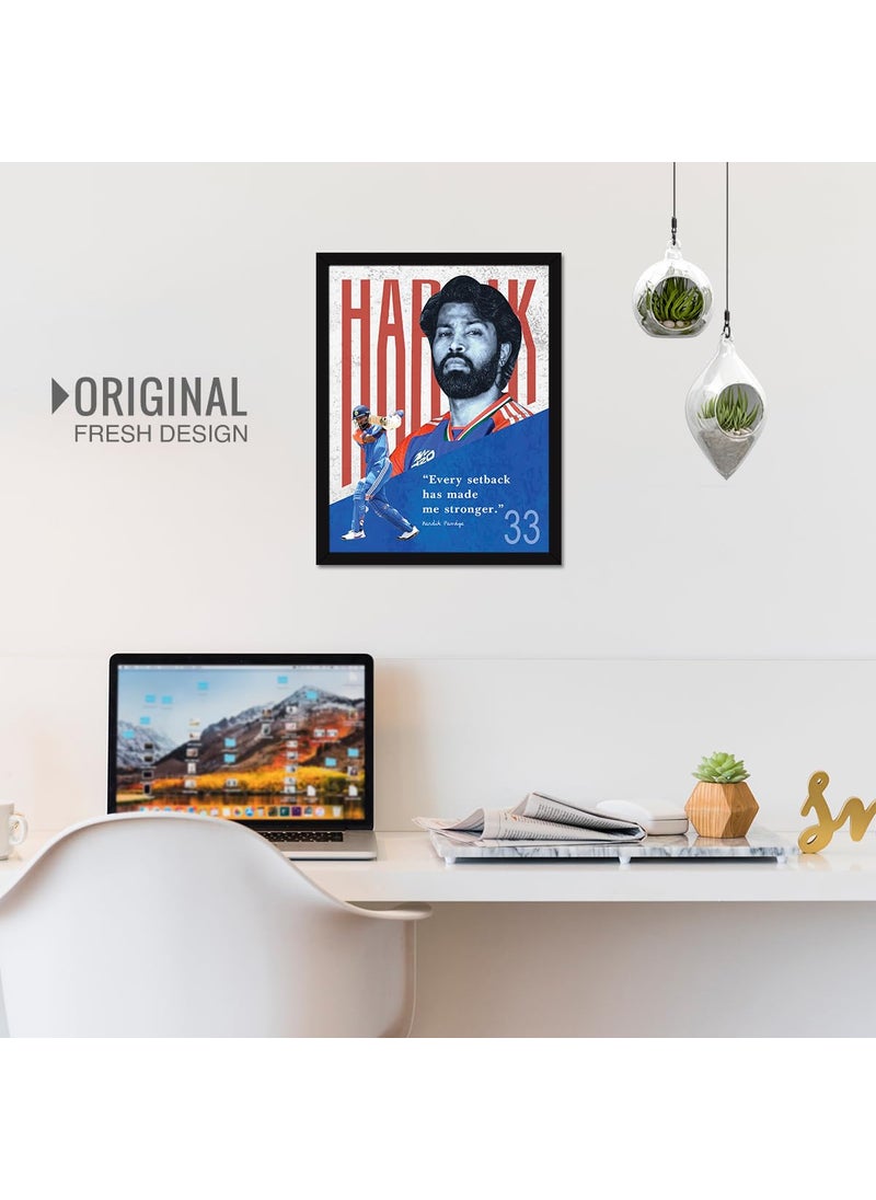 Chaka Chaundh Chaka Chaundh Hardik pandya motivational quotes frames poster with frame Hardik pandya Frame Quotes wall frames 14 X 11 Inches Engineered Wood Every setback has made me stronger Multi  - Image 2