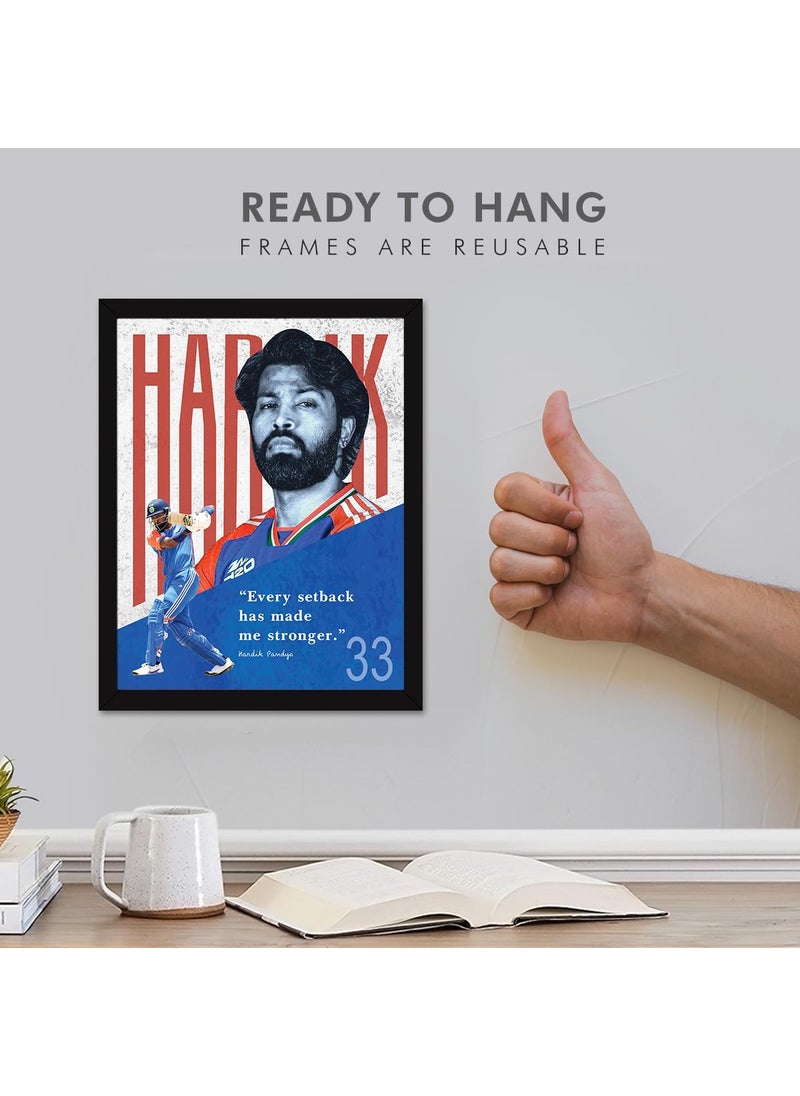 Chaka Chaundh Chaka Chaundh Hardik pandya motivational quotes frames poster with frame Hardik pandya Frame Quotes wall frames 14 X 11 Inches Engineered Wood Every setback has made me stronger Multi  - Image 4