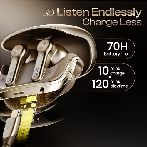 GOBOULT Raven in Ear TWS Earbuds with 70H Playtime, App Support, Quad Mic ENC, 50ms Ultra Low Latency, Dual Device Pairing, 10mm Driver, BTv 5.4 Wireless Earbuds (Champagne) - Image 3