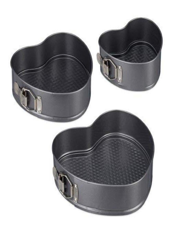 RINKLE TRENDZ 3 Pcs Set Heart Shape Cake Mould Teflon Non Stick Removable Baking tin Black - Image 1