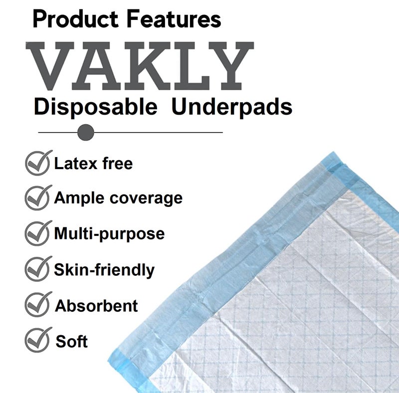 Vakly Disposable Changing / Under Pads [Pack of 25] Disposable Soft Absorbent Waterproof 17''x24'' Incontinence Underpad Protector Liners for Beds, Chairs, Diaper Changing â€“ for Adults and Baby Protection - Image 2