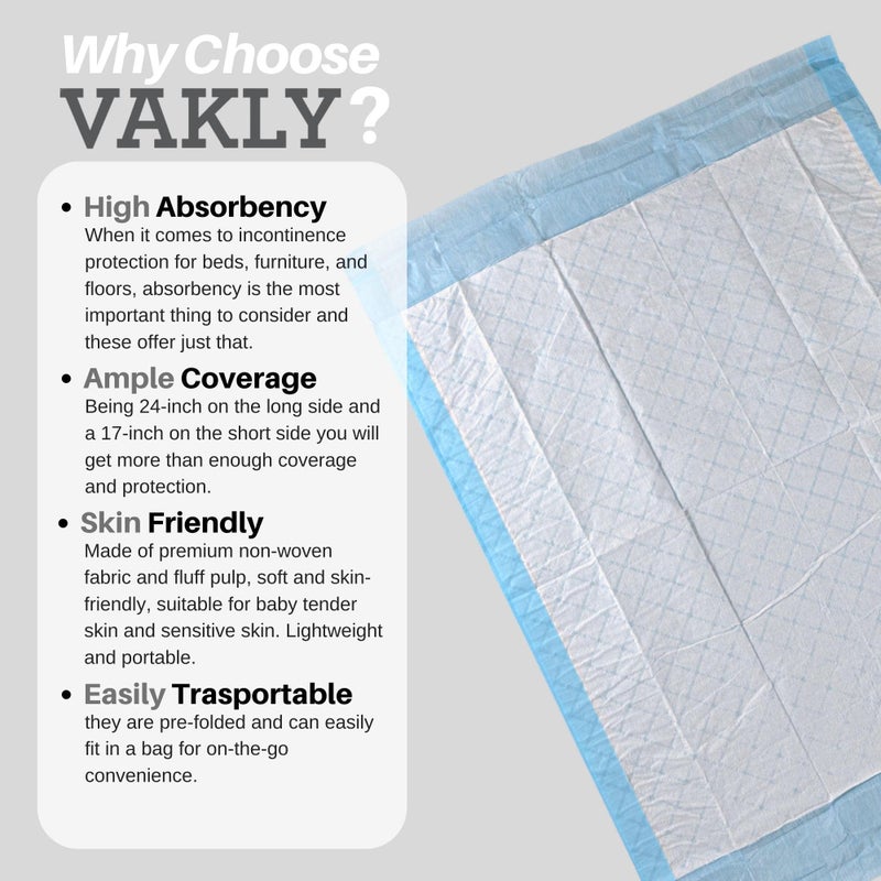 Vakly Disposable Changing / Under Pads [Pack of 25] Disposable Soft Absorbent Waterproof 17''x24'' Incontinence Underpad Protector Liners for Beds, Chairs, Diaper Changing â€“ for Adults and Baby Protection - Image 3