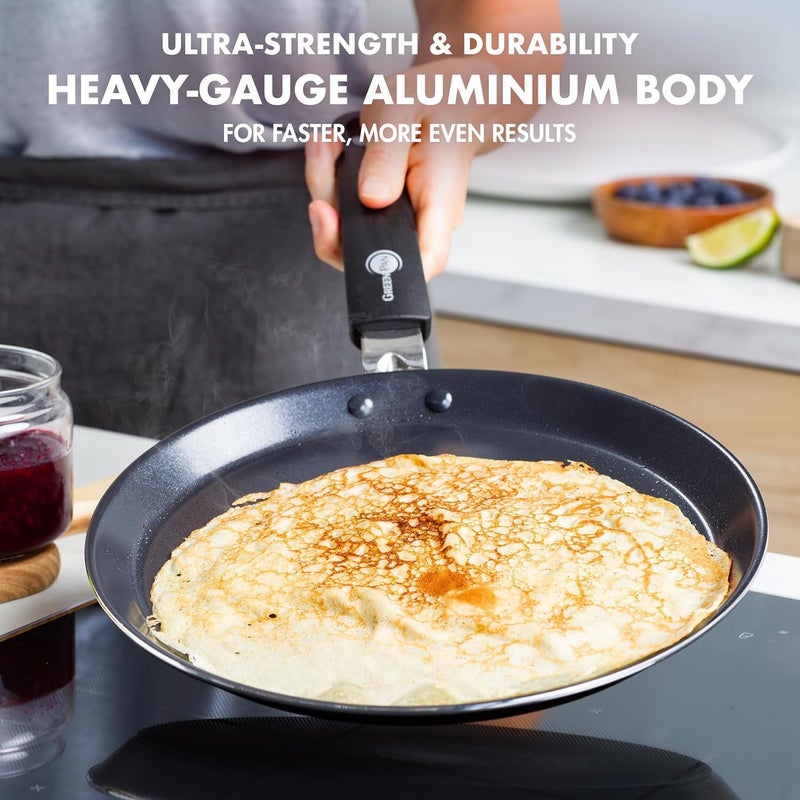 Greenpan Essentials Healthy Ceramic Non-Stick 28 cm Pancake Crepe Pan, PFAS Free, Induction, Oven and broiler safe up to 160°C, Dishwasher Safe, Black - Image 5