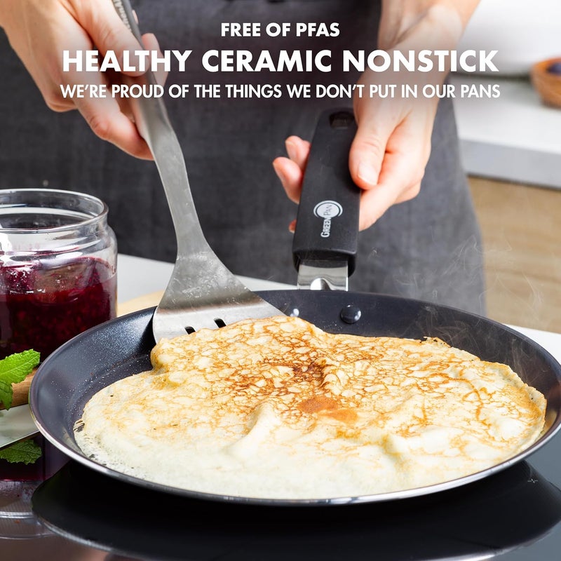 Greenpan Essentials Healthy Ceramic Non-Stick 28 cm Pancake Crepe Pan, PFAS Free, Induction, Oven and broiler safe up to 160°C, Dishwasher Safe, Black - Image 2