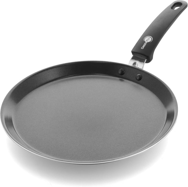 Greenpan Essentials Healthy Ceramic Non-Stick 28 cm Pancake Crepe Pan, PFAS Free, Induction, Oven and broiler safe up to 160°C, Dishwasher Safe, Black - Image 1