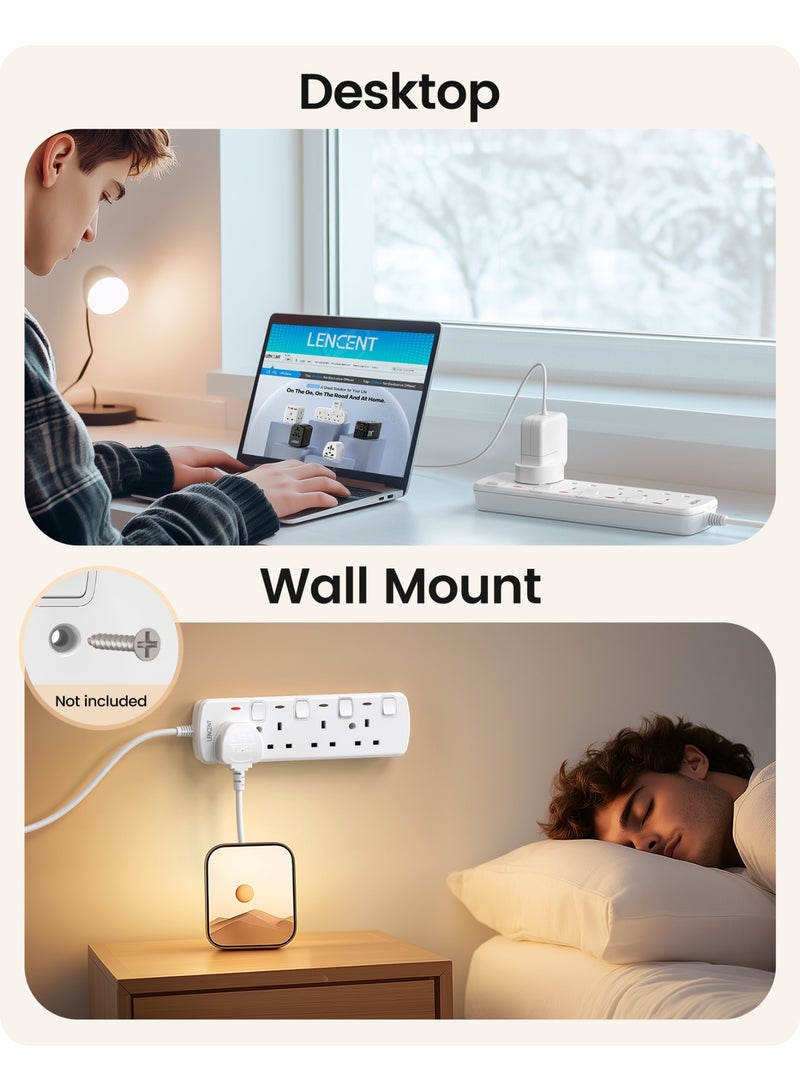 Lencent 4 Way Extension Lead UK 3 Pin Grounded Socket Outlets Power Strips Plug Extension with 2-Meter Extension Cord Cable with Individual Switches - Image 5