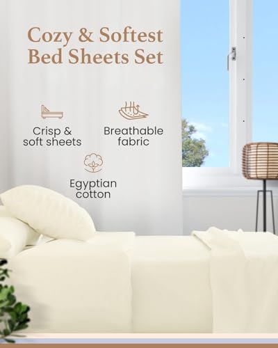 Good Sleep Bedding 100 Egyptian Cotton Twin Bed Sheets 4 Piece Silky Sateen Weave Sheets Twin Size Bed Set UltraSoft Durable Hotel Luxury 16 Inch Deep Pocket Twin Sheet Sets Ivory - Image 3