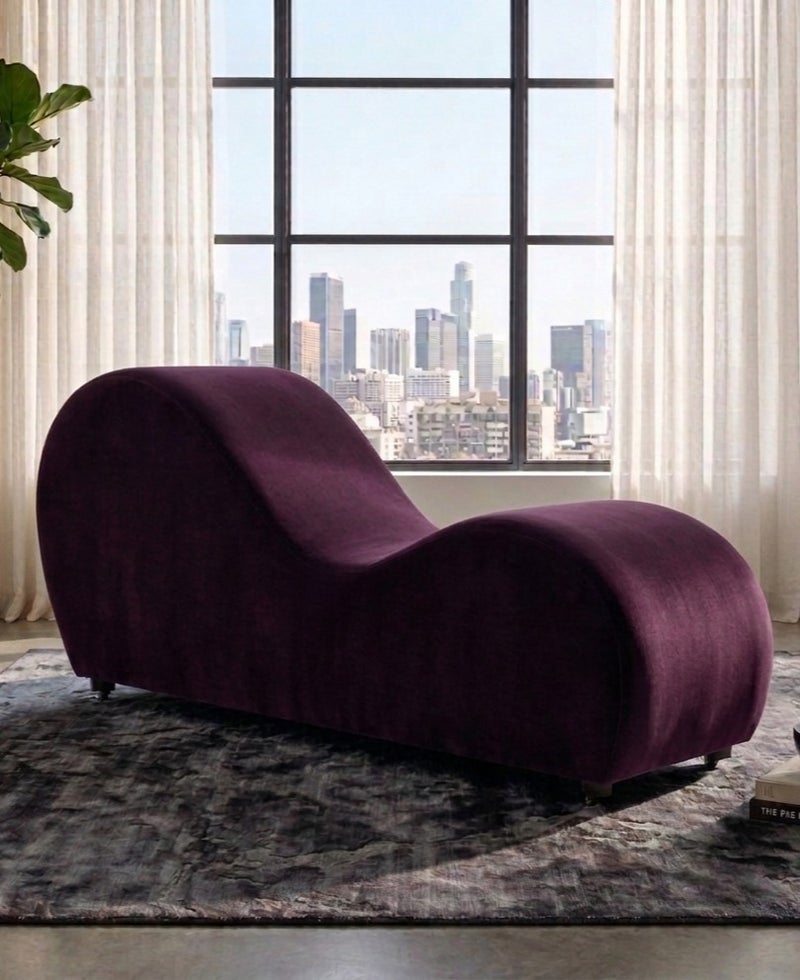 هاوس ون أريكة استرخاء رومانسية شيزلونج صغيرة سادة من المخمل - بنفسجي غامق - 170x70x40سم - Image 1