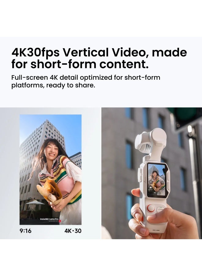 Insta360 Luna Pro Standard Bundle | 8K Leica 1-Inch Gimbal Camera, 4K120, 4x Zoom, 3-Axis Stabilization, Detachable 2in OLED Remote Screen, AI Dual Chip, 47GB Storage - Stellar White - Image 5