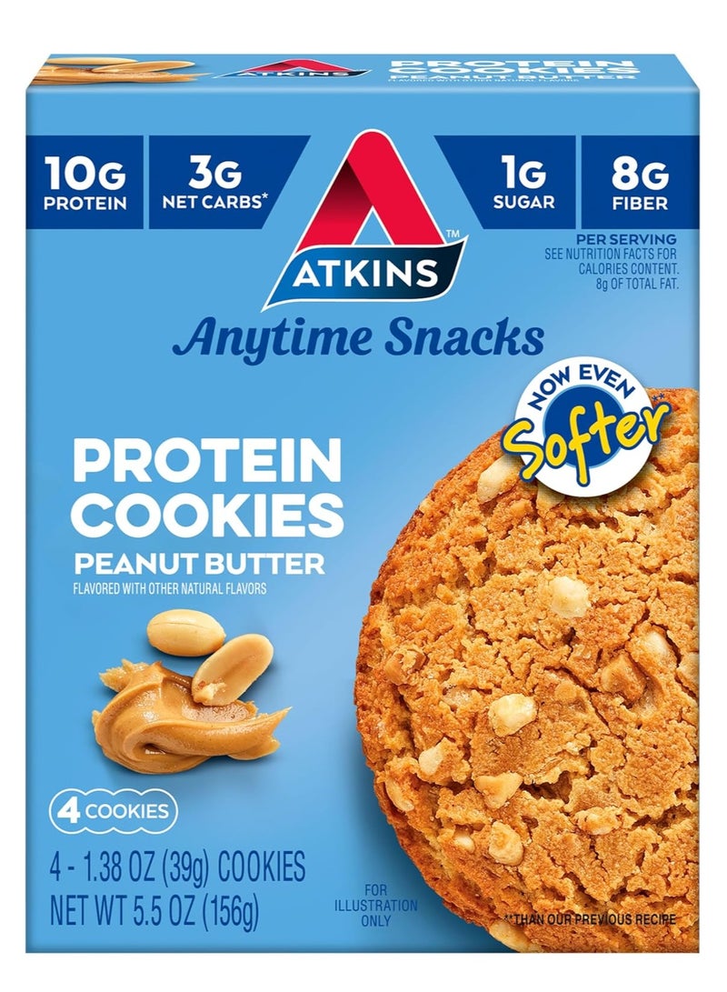 Atkins, Snack, Protein Cookies, Peanut Butter, 4 Cookies, 1.38 oz (39 g) Each
