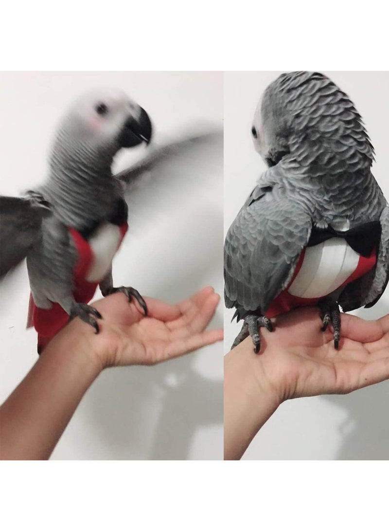 ماغيدا [ترقية] عبوة من قطعتين من حفاضات الببغاء - بطانات قابلة للغسل وإعادة الاستخدام، بدلة طيران الببغاء، ملابس طيور قابلة للتنفس لببغاء المكاو، ببغاء البادجي الأفريقي الرمادي، الببغاء (أسود + أحمر، XL، عدد 2) - Image 4