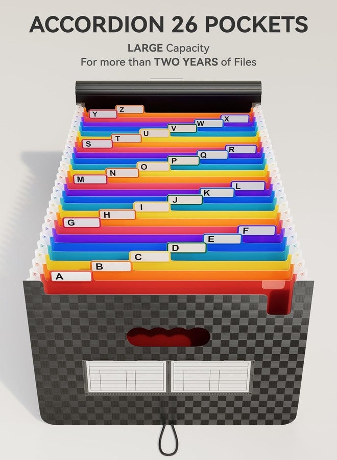 ABC life 26 Pockets Accordian File Organizer,Expanding File Folder/Portable A4 Letter Size Filling Box, Expandable Desktop Accordion Folder, Plastic Paper Document Coupon Organizer with Colored Label - Image 2