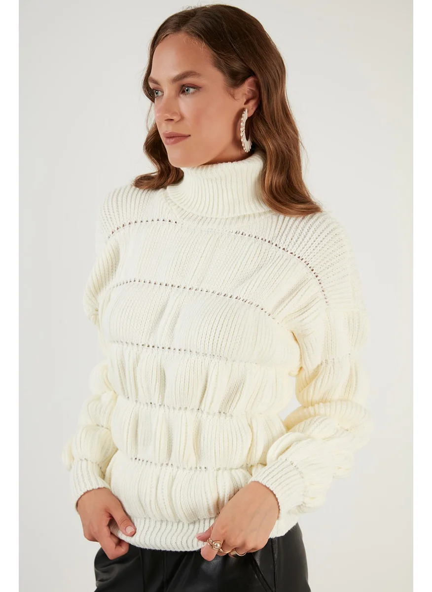 ليلا Turtleneck Gathered Knitted Sweater Women's Sweater 4616108