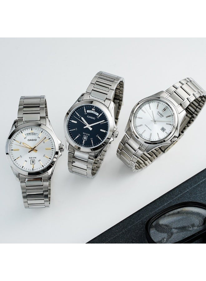 Casio MTP-1370D-7A2VDF Men’s Analog Watch – White Dial with Gold Accents, Silver Stainless-Steel Bracelet, Day & Date Display, Classic Elegant Design - Image 4