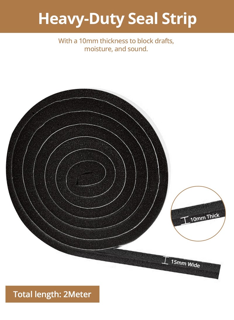 Hahamiya Sliding Window Foam Weatherstripping Suitable for sliding window/door frame sides, door gap windproofing Self-adhesive window sealing tape Soundproofing & winter insulation Dimensions (15mm x 10mm x 2m) Black 2 rolls per pack - Image 2