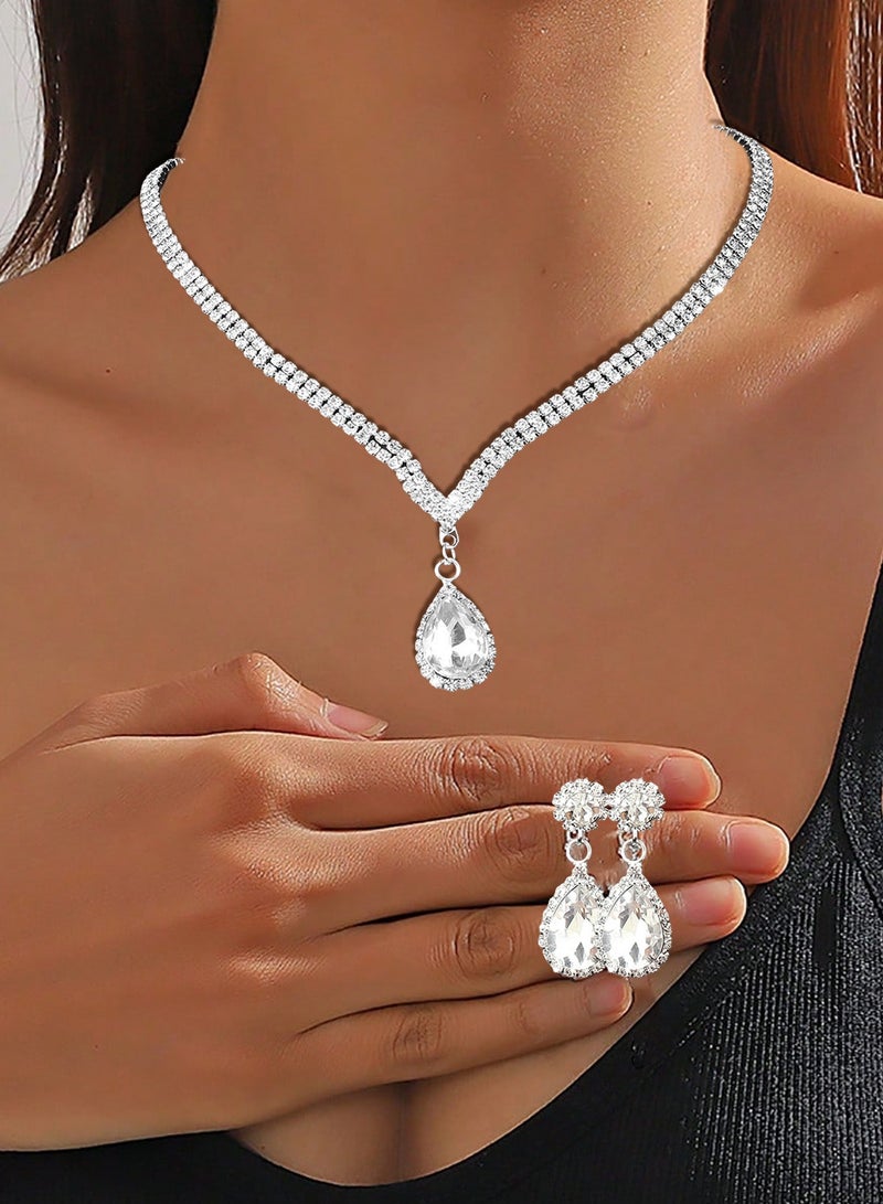 DUNISO 6Pcs Clutch Bag Rhinestone Jewelry Set with Necklace Earrings Bracelets Ring Rhinestone Purse Bag Glitter Evening Bag Wedding Bridal Bridesmaid Costume Jewelry Set for Women and Girls Dress Accessorie - Image 2