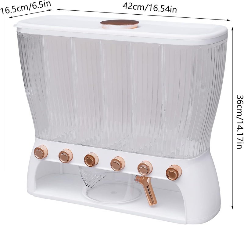 KEYOZA KEYOZA 10KG Wall Mounted Divided Rice and Cereal Dispenser 6 Moisture Proof Plastic Automatic Racks Sealed Food Storage Box  - Image 3