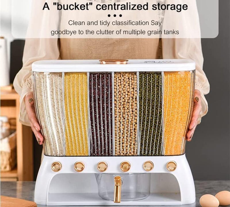 KEYOZA KEYOZA 10KG Wall Mounted Divided Rice and Cereal Dispenser 6 Moisture Proof Plastic Automatic Racks Sealed Food Storage Box  - Image 2