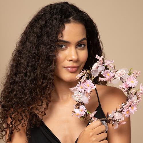 Radhu & Kabby Soft Pink Floral Hair Tiara for Women | Delicate Artificial Flowers with Organza Ribbon | Dreamy Crown for Weddings, Baby Showers, Photoshoots & All Occasions | 1 Pc - Image 3