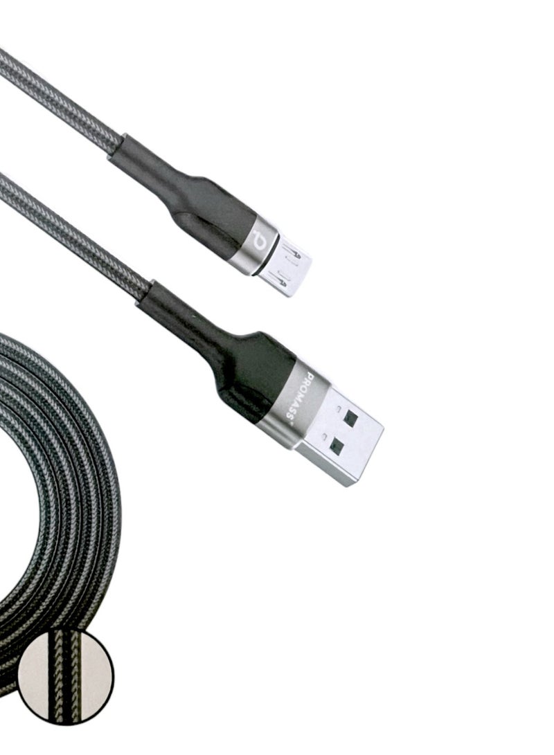 بروماس كيبل شاحن USB A الى مايكرو أصلي و بجودة عالية 1 متر, متوافق مع اجهزة الاندرويد و ايضاً يدعم شحن يد سوني 4 - Image 2