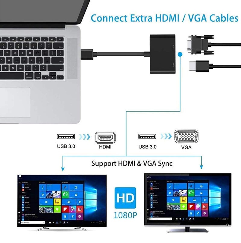 CARE CASE ® USB 3.0 to HDMI & VGA, 2 in 1 Adapter USB 3.0 to VGA/HDMI Adapter Converter Dual Multi External Display Sync Output 4K HD 1080P Support Windows 7 8 10 [ONLY for Windows] - Image 3