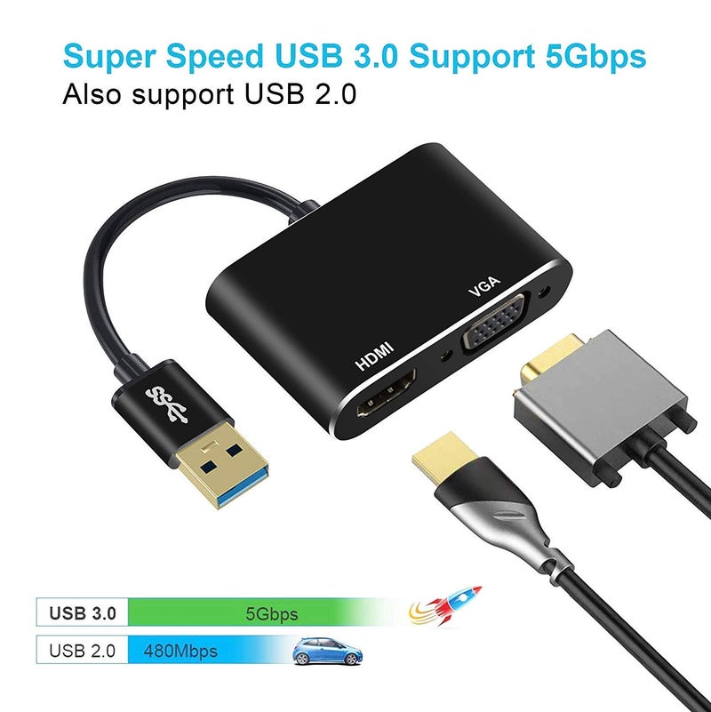 CARE CASE ® USB 3.0 to HDMI & VGA, 2 in 1 Adapter USB 3.0 to VGA/HDMI Adapter Converter Dual Multi External Display Sync Output 4K HD 1080P Support Windows 7 8 10 [ONLY for Windows] - Image 2