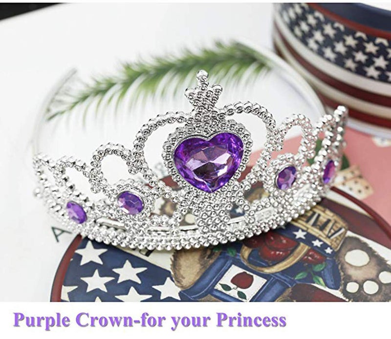 Yosbabe باروكة حورية البحر الأميرة آرييل مع تاج الأميرة وقلادة وقفازات (لا تشمل الفستان) ملابس تنكرية لحفلات الهالوين وإكسسوارات كوسبلاي للأطفال البنات (بنفسجي 1) - Image 4