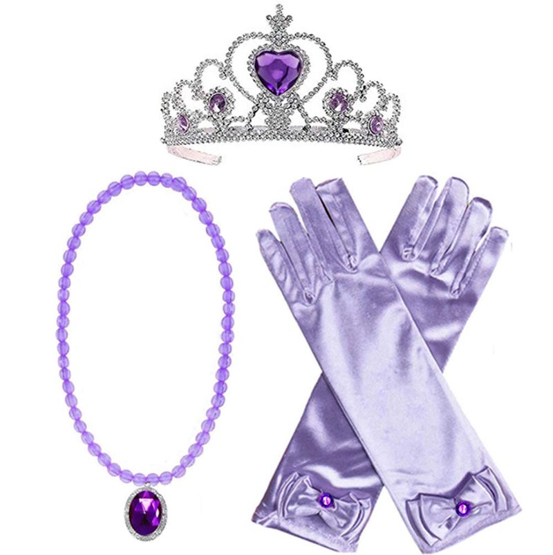 Yosbabe باروكة حورية البحر الأميرة آرييل مع تاج الأميرة وقلادة وقفازات (لا تشمل الفستان) ملابس تنكرية لحفلات الهالوين وإكسسوارات كوسبلاي للأطفال البنات (بنفسجي 1) - Image 3