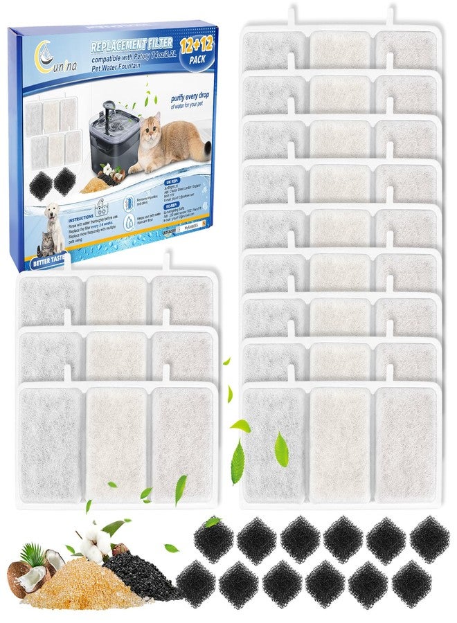 Cunina 24PCS Cat Fountain Filters - Compatible with Petory, 74oz/2.2L Automatic Replacement Filters & Foam - Image 1