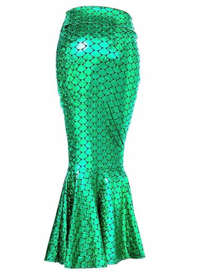 RED DOT BOUTIQUE 917 - Plus Size Faux Leather Pleated High Waist Maxi Mermaid Skirt (XL, Green Scales) - Image 1