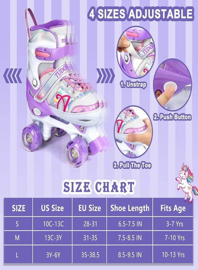 Tudoccy Roller Skates for Kids, Shine Skates 4 Size Adjustable Roller Skates with Light up Wheels for Girls, Teens, Outdoor Rollerskates for Beginners & Advanced | Purple, S - 10C-13C (Small, Purple) - Image 2