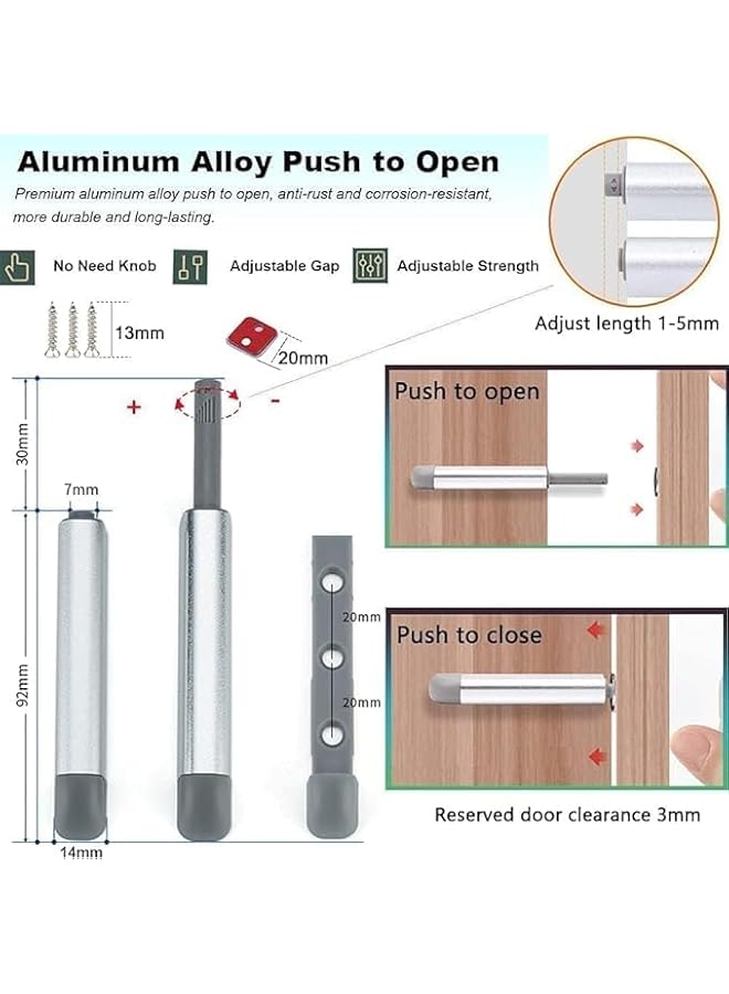 promass Magnetic Push Latch, Push-Open Cabinet Hardware Door Latch, Heavy Duty Magnet Push Release Door Latch for Kitchens, RVs, Closets, Tips (Silver 4pc) - Image 2