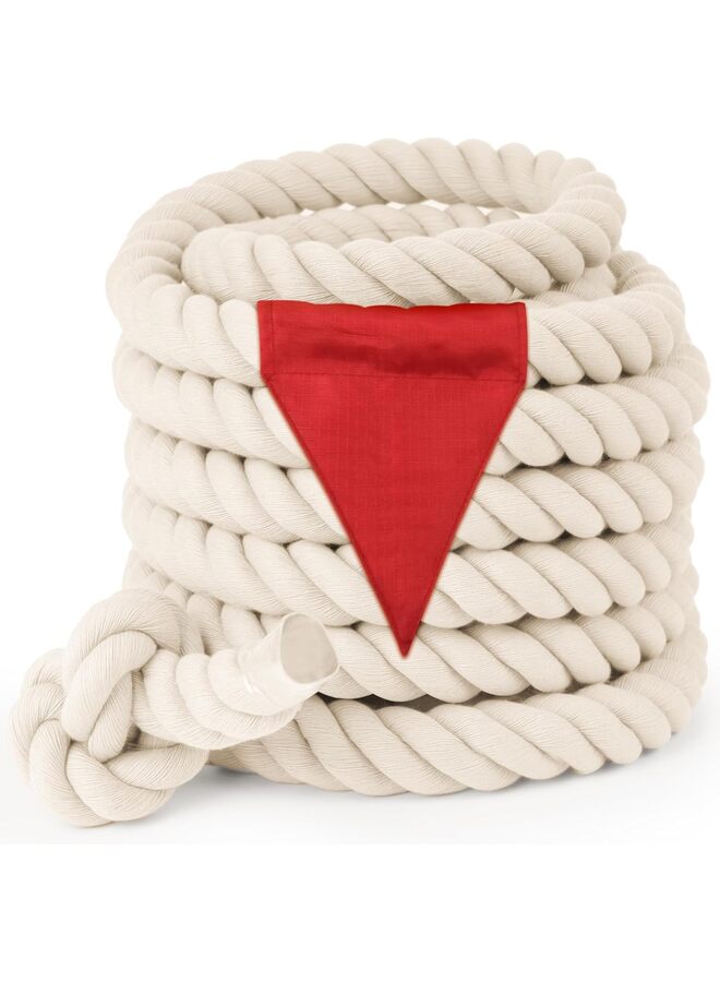 يُسلِّم حبل شد الحبل مع علم للطلاب والكبار، حبل معركة قطني ناعم للأنشطة الميدانية، وألعاب التخييم والنزهات في الهواء الطلق، وأنشطة بناء الفريق (أبيض، 19.69 قدم) - Image 1