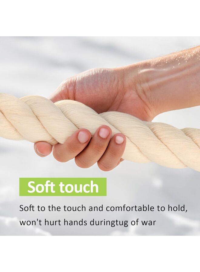 يُسلِّم حبل شد الحبل مع علم للطلاب والكبار، حبل معركة قطني ناعم للأنشطة الميدانية، وألعاب التخييم والنزهات في الهواء الطلق، وأنشطة بناء الفريق (أبيض، 19.69 قدم) - Image 5