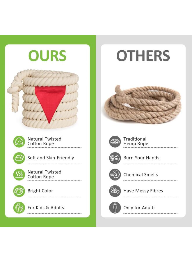 يُسلِّم حبل شد الحبل مع علم للطلاب والكبار، حبل معركة قطني ناعم للأنشطة الميدانية، وألعاب التخييم والنزهات في الهواء الطلق، وأنشطة بناء الفريق (أبيض، 19.69 قدم) - Image 3